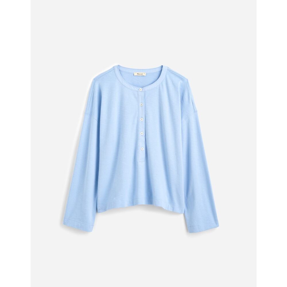 Madewell Relaxed Henley Long-Sleeve Tee Button Front Pullover Peri Blue XXS NWT